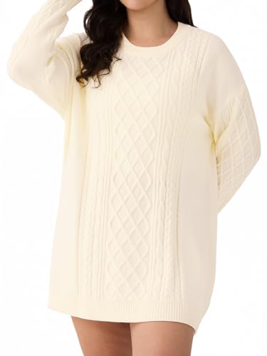 RITERA Womens Plus Size Sweater Dress Oversized Cable Knit Chunky Long Sleeve Short Dresses Fall Outfits Winter Clothes