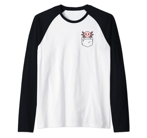 Divertido lindo bolsillo Axolotl amante mascota Kawaii Axolotl Camiseta Manga Raglan