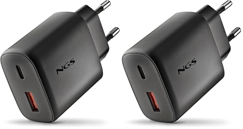 Cargador GaN 45W NGS compacto con doble puerto USB-C y USB-A de carga rápida en pack de 2 unidades