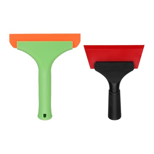 Image of uxcell Small Silicone Shower Squeegee for Glass Doors, 6 inch Bath Squeegee with 5 inch Small Rubber Window Shower Squeegee for Bathroom Window Mirror, Green /Orange, Black /Red
