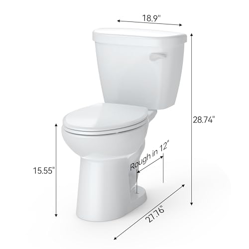 Two-Piece Elongated Toilet, 1.28 GPF Powerful Single Flush Toilet, 16" Universal Height with 19" Extra Long Bowl & Soft Close Seat, 12 Inch Rough In, White