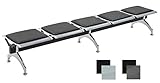 DIMENSIONES: El banco de espera de 5 plazas tiene las siguientes medidas aproximadas: Ancho total: 252 cm I Altura total: 40 cm I Profundidad total: 45 cm I Ancho de cada asiento: 48 cm I Altura del asiento: 40 cm I Profundidad del asiento: 39 cm I Peso: 28 kg.