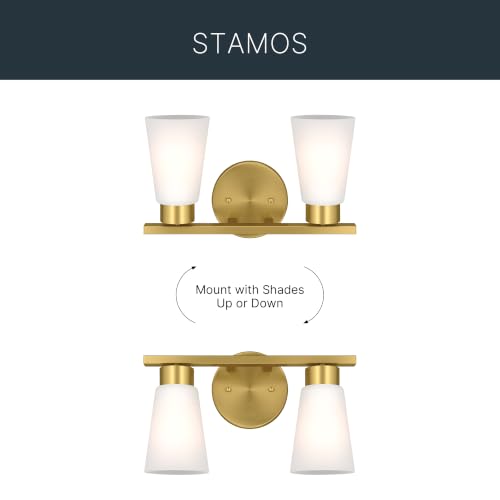 Image of Kichler Stamos 13.25 inch 2-Light Soft Modern Vanity Light with Satin Etched Glass in Brushed Gold, (8.25 inch H x 13.25 inch W), 55120BG