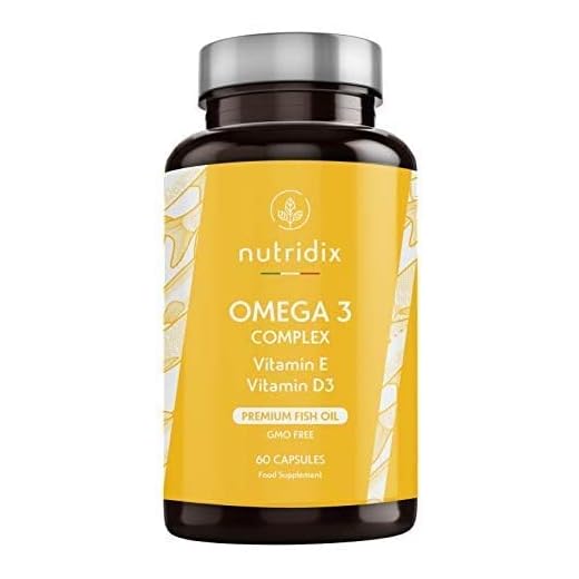 Omega 3 Olio di Pesce Premium | 900 mg EPA e 350 mg DHA per dose | 60 Capsule ad Alta Concentrazione di Vitamine E e D3 | Prodotto da Nutridix