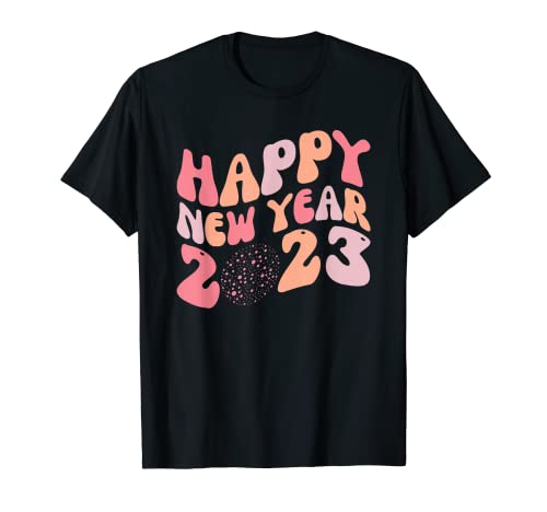Groovy Retro Feliz Año Nuevo 2023 Familia Navidad Camiseta