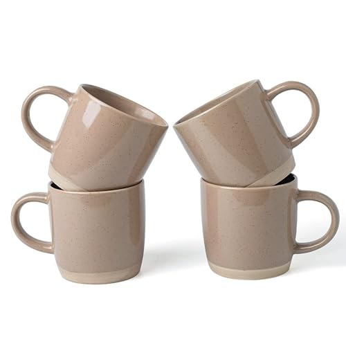 Image of Richmount Milkyway Coffee Mugs Set of 4, 12oz/340ml Stoneware Tea Cups with Large Handle for Latte/Cappuccino/Milk/Cocoa/Tea, Microwave & Dishwasher Safe, Brown