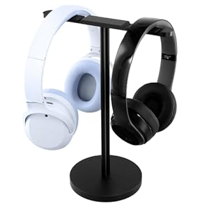QWORK Double Headphones Stand, Aluminum Alloy with Leather Padding, Stable and Scratch-Resistant, Fits Most Headphone Sizes