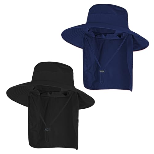 Image of Sun Hats for Men Women Fishing Hat UPF 50+ Breathable Wide Brim Bucket Hats Summer UV Protection Safari Hat with Neck Flap