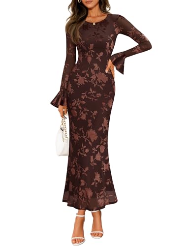 ZESICA Women's 2025 Bell Long Sleeve Floral Maxi Dress Fall