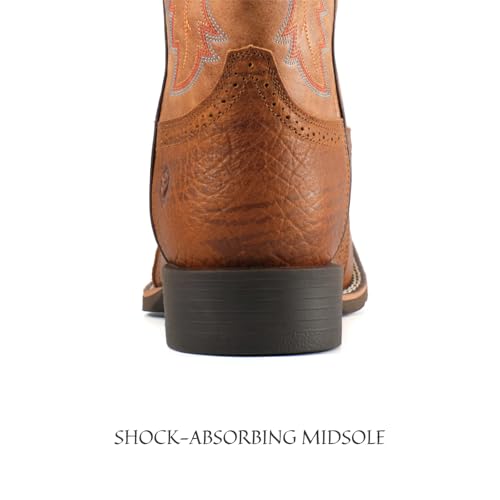 Image of SUREWAY Western Cowboy Boots for Men, Square Toe with Classic Embroidery | Oil /Slip Resistant, Durable Fashionable Classic Pull on 10 Inch Mid-Calf Wellington Boots