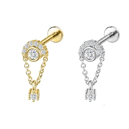 COCEMORINI 1 Pc Gold Color 16G Stainless Steel Labret Lip Piercing Men Women Cz Crystal Ear Cartilage Tragus Helix Piercings Flat Backs