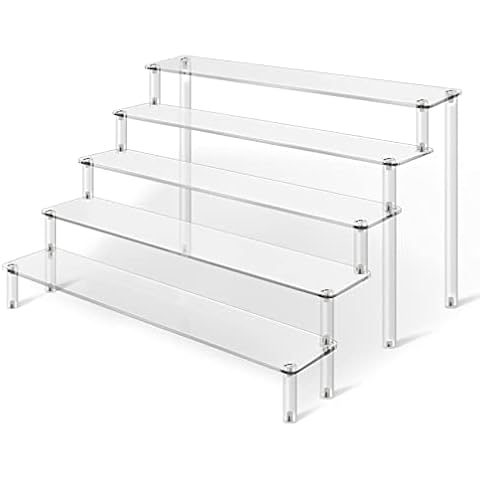 KALYLOC Acrylic Risers Display Stand for Action Figures, 5 Tier Clear Display Collectibles Dessert Holder, Durable Showcase Display Shelf for Toys Jewels Figurines Cosmetics Decoration and Organizer Cover