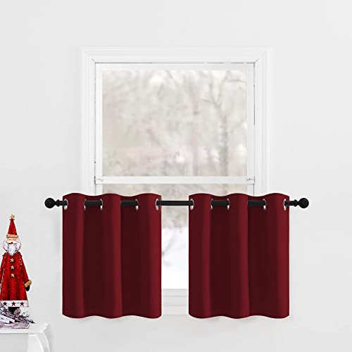 NICETOWN Short Curtains for Bedroom, Blackout Small Window Valances - Pair of Thermal Insulated Eyelet Top Plain Blackout Tier Curtains (42 Width x 24 inches Length 1.2 inches Header, Burgundy)