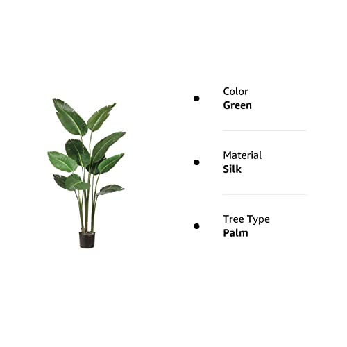 One 5 Foot Artificial Silk Bird Of Paradise Palm Tree Potted Plant #TOP6