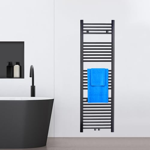VILSTEIN® Badheizkörper [150x45cm] - Handtuchheizkörper Elektrisch Nutzbar - Handtuchtrockner Badezimmer - Handtuch Heizkörper Bad mit Seitenanschluss - Handtuchheizung - Wandheizkörper (Schwarz)