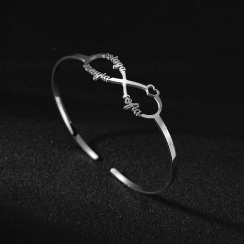 JINMA Personalized Infinity Name Bracelet – Custom Engraved Bangle with 1-6 Names, Adjustable Open Cuff Bracelet for Women, Gold/Silver/Rose Gold Jewelry4