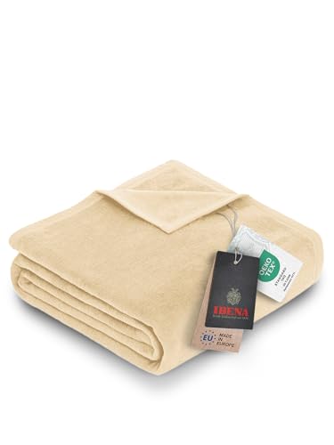 Ibena Porto Decke 150x200 cm – Baumwollmix weich, warm & waschbar, Kuscheldecke creme einfarbig