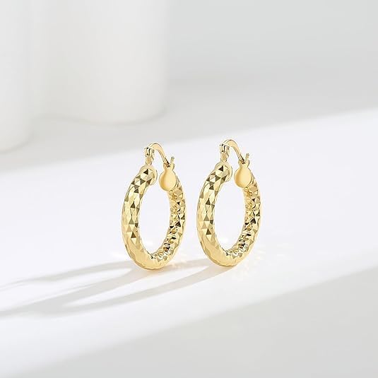 14K Gold Earrings 14K Gold Hoop Earrings for Women Large 14K Earring Hoops Interlaced Engraving Design Womens Earring Hoops 30mm2
