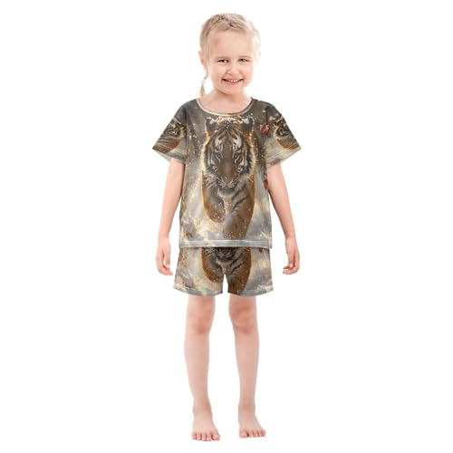 ALAZA Tiger Winter Stylish Pajamas Set Short Sleeve Cotton Sleepwear Summer Pjs 2 Piece 5-14Y3
