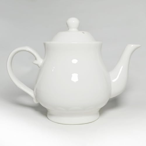 Image of White Porcelain Teapot, Lotus Tea Pot Coffee Tea Water Pot Vintage Ceramic Gooseneck Kettle (26oz)