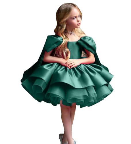Satin Flower Girl Dresses Puffy Layers Birthday Party Dress Short Princess with Bow Pageant Dress for Girls FAY04