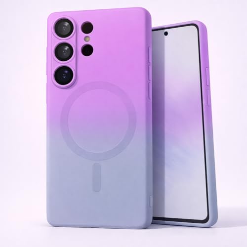 Image of amazon basics Gradient Mag-Safe Case for Samsung Galaxy S23 Ultra 5G | Soft Silicone Shockproof Cover with Camera Protection | Slim Lightweight Design | Smooth Touch & Durable - Purple & Gray