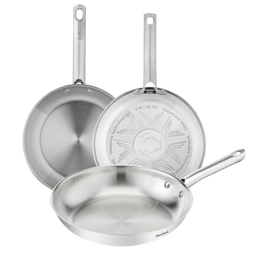 Tefal Duetto On   Juego de Sartenes de 20/24/28 cm, Acero inoxidable, Cocción rápida y uniforme, Apto inducción, Mango ergonómico, 10 años de garantía, Resultados crujientes
