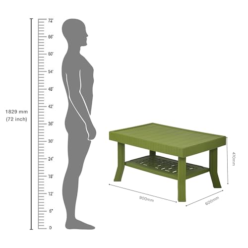Image of Oaknest Supreme Cambridge with Vegas Plastic Outdoor Chair and Table Set | 4 Rattan Chairs + 1 Table | Weatherproof, Lightweight | Garden & Patio Use Mehandi Green