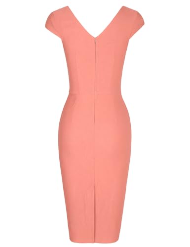 MUXXN Women's Retro 60s Style Ruched Cap Sleeve Juniors Cocktail Pencil Dress (Peach S) - Thumbnail 4