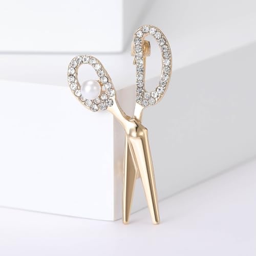 Image of Scissors Brooch Pins for Women, Barber Hairdresser Scissors Brooch Pin, Cute Scissor Brooch Lapel Pin, Bohemian Pearl Scissors Brooches Pins for Women Hat Bag Suit Dress Accessories