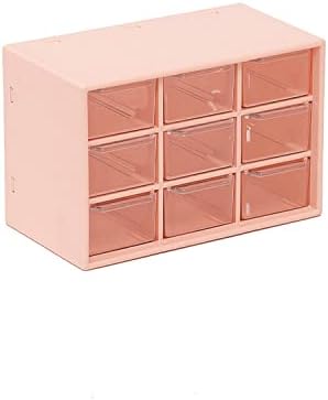 Office Desktop Storage Box, Small Stackable Storage Cabinet, Small Storage Drawers, Plastic Organiser with 9 Removable Drawers for Arts, Crafts, Sewing Supplies, Stationery and Office Supplies, Pink