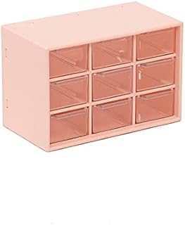 Office Desktop Storage Box, Small Stackable Storage Cabinet, Small Storage Drawers, Plastic Organiser with 9 Removable Drawers for Arts, Crafts, Sewing Supplies, Stationery and Office Supplies, Pink