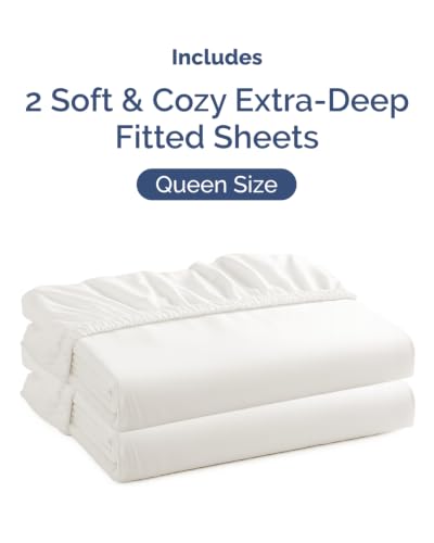 Image of CGK Linens 2 Pack Extra Deep Queen Fitted Sheets - Antique White