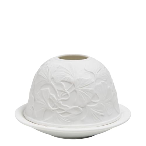 Photophore lithophanie Feuillage en Biscuit de Porcelaine