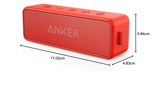 Image of Anker SoundCore 2 Portable Bluetooth Speaker with Better Bass, 24-Hour Playtime, 66ft Bluetooth Range, IPX5 Water Resistance & Built-in Mic, Dual-Driver Wireless Speaker (Red)