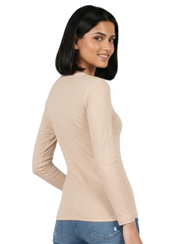 Image of HELGA Ivano Women's Organic Cotton Full Sleeve T-Shirt | Super Combed Cotton Rich | Plain Round Neck | Soft, Breathable, Eco-Friendly Casual Top for Everyday Wear