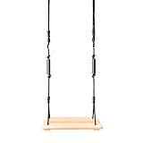 PM Swing Holzschaukel Kinder Erwachsene – Wasserfest | Extra breiter Sitz | Indoor & Outdoor | Garten-Schaukel | Brettschaukel | Baum-Schaukel | Belastbar bis 100kg