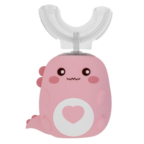 Bxzzuis 子供用超音波歯ブラシ 超音波電動歯ブラシシリコーン - 360° U 字型 USB 充電式落下防止耐久性 IPX7 防水 2-6 歳 (ピンク)