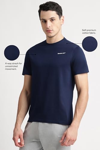 Image of Reebok Men's 100% Cotton Casual T-Shirt - Pure Cotton Soft Breathable Regular Fit Half Sleeve Tee for Men | Round Neck Tshirt for Men Cotton Tshirt