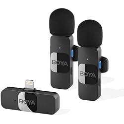 BOYA Sistema de micrófono Lavalier inalámbrico 2,4 GHz, alcance de 164 pies, para entrevistas, vídeos, podcasts, vlogs, YouTube (IOS, TX+TX+RX)