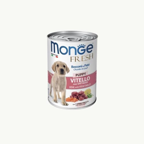 Monge Fresh Cane Puppy, alimeno completo per cani cuccioli monge fresh gusto VITELLO con ORTAGGI | 6 scatolette da 400 grammi l'una.