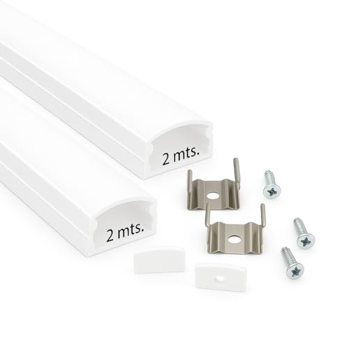 Litner Led-Perfil de aluminio para LED canal tira con difusor opaco PACK 4 metros con soporte de montaje