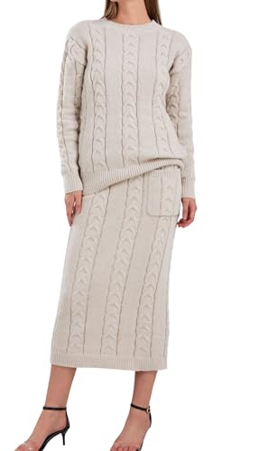 loveimgs Women's Trendy Chunky Cable Knit Long Skirt 2 Piece