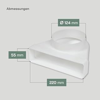 Vent Systems Connettore angolare a 90 gradi per canali rettangolari da 220 x 55 mm a tubi rotondi Ø125 mm. Sistema di ventilazione, riscaldamento, raffreddamento