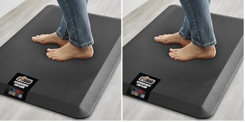Image of GORILLA GRIP Comfortable Cushioned Kitchen Mats for Floor, Waterproof Stain Resistant Top, 3 /4 Inch Thick Ergonomic Standing Desk Anti Fatigue Mat, Supports Ankles and Feet, 17x24, Black (Pack of 2)