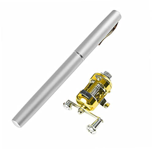 Eioflia 1PC Pen Fishing Pole Mini Pocket Fishing Rod Portable Telescopic Pocket Fishing Pole Fishing Accessory (Silver),Fishing Gear