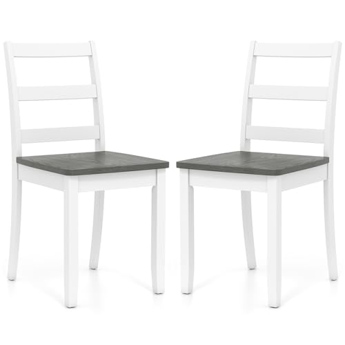 Image of COSTWAY Dining Chairs Set of 2, Mid-Century Modern Wooden Chairs, White | Farmhouse Armless Kitchen Side Chairs with Curved Backrest and Rubber Wood Legs, for Home Dining Room, Kitchen, Restaurant