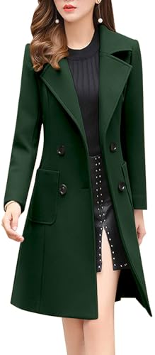 Image of chouyatou Women Elegant Notched Collar Double Breasted Wool Blend Over Coat