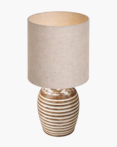 Image of Homesake Wooden Lamp for Living Room | Table Lamp for Bedroom | Bedside Lamp with Fabric Shade | E27 Holder with Bulb Included | Warm Light Night, Study Table & Home Decor (KD Khadi Drum)