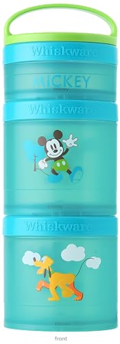 Image of Whiskware Disney Stackable Snack Containers for Kids and Toddlers, 3 Stackable Snack Cups for School and Travel, Mickey and Pluto